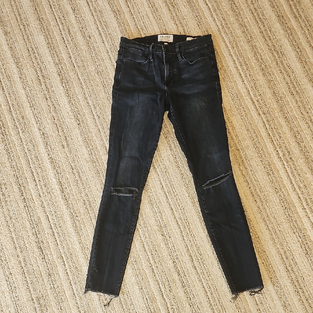 Frame Denim Black Distressed Skinny Jeans